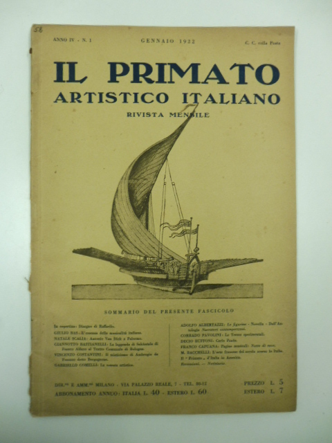 Il primato artistico italiano, anno IV, n. 1, gennaio 1922